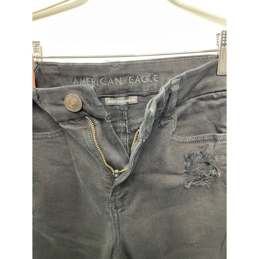 American Eagle Curvy High Rise Distressed Denim Jegging Jeans Black Punk Goth 0 - Picture 4 of 10